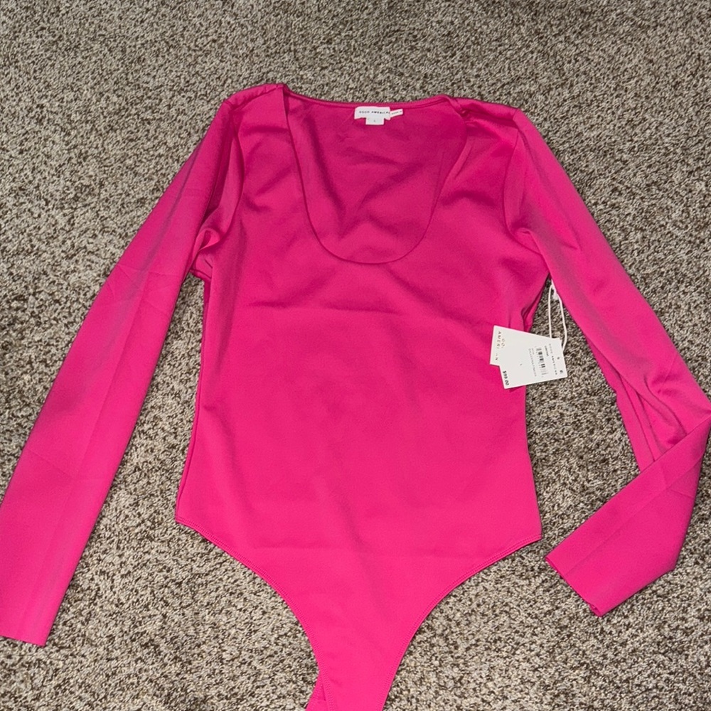 Good American Pink Long Sleeve Scoop neck Fitted Bodysuit - Picture 2 of 3